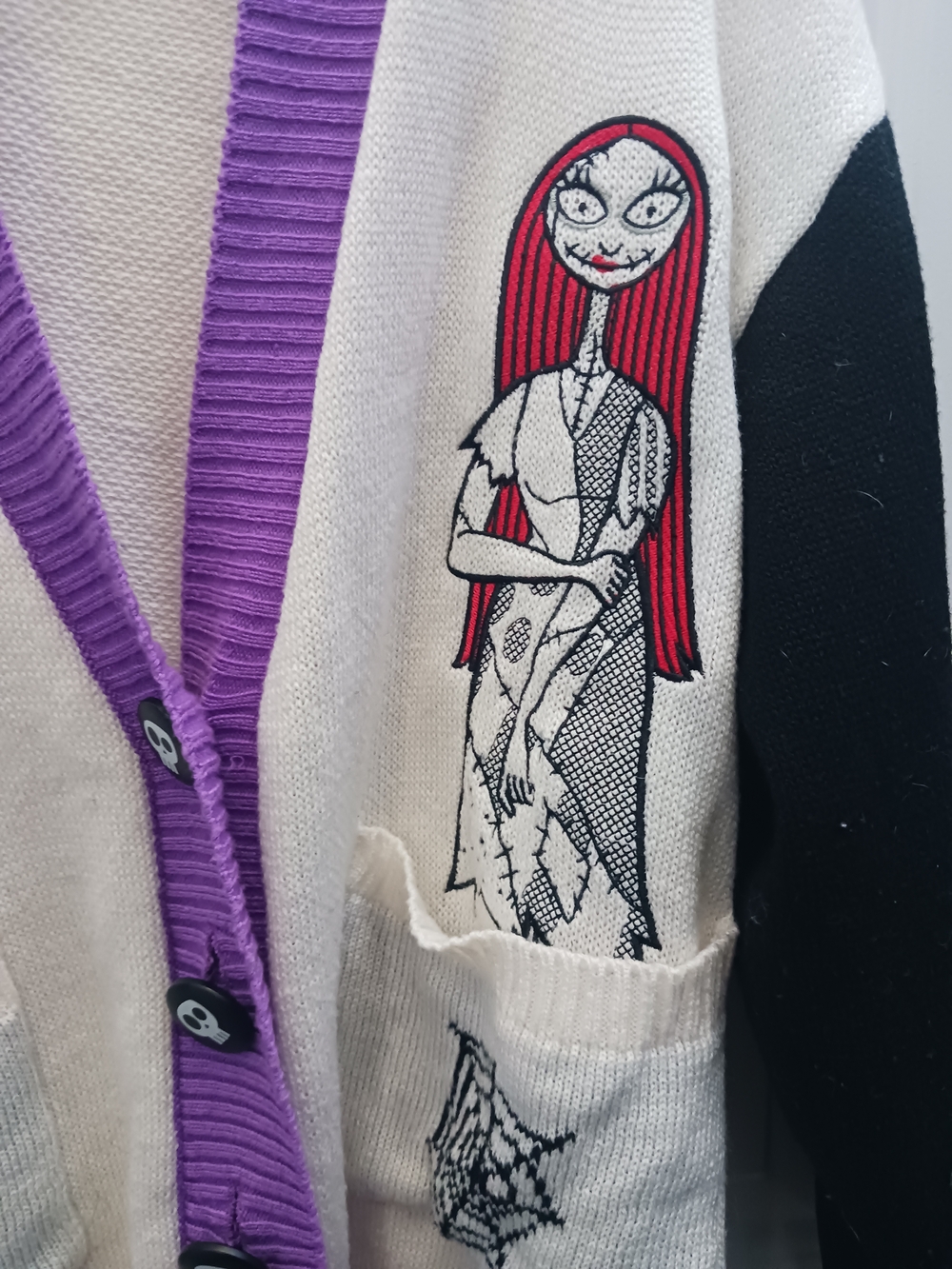Oversized Cream & Purple Graphic Cardigan Sweater - The Nightmare Collection - Picture 7 of 10